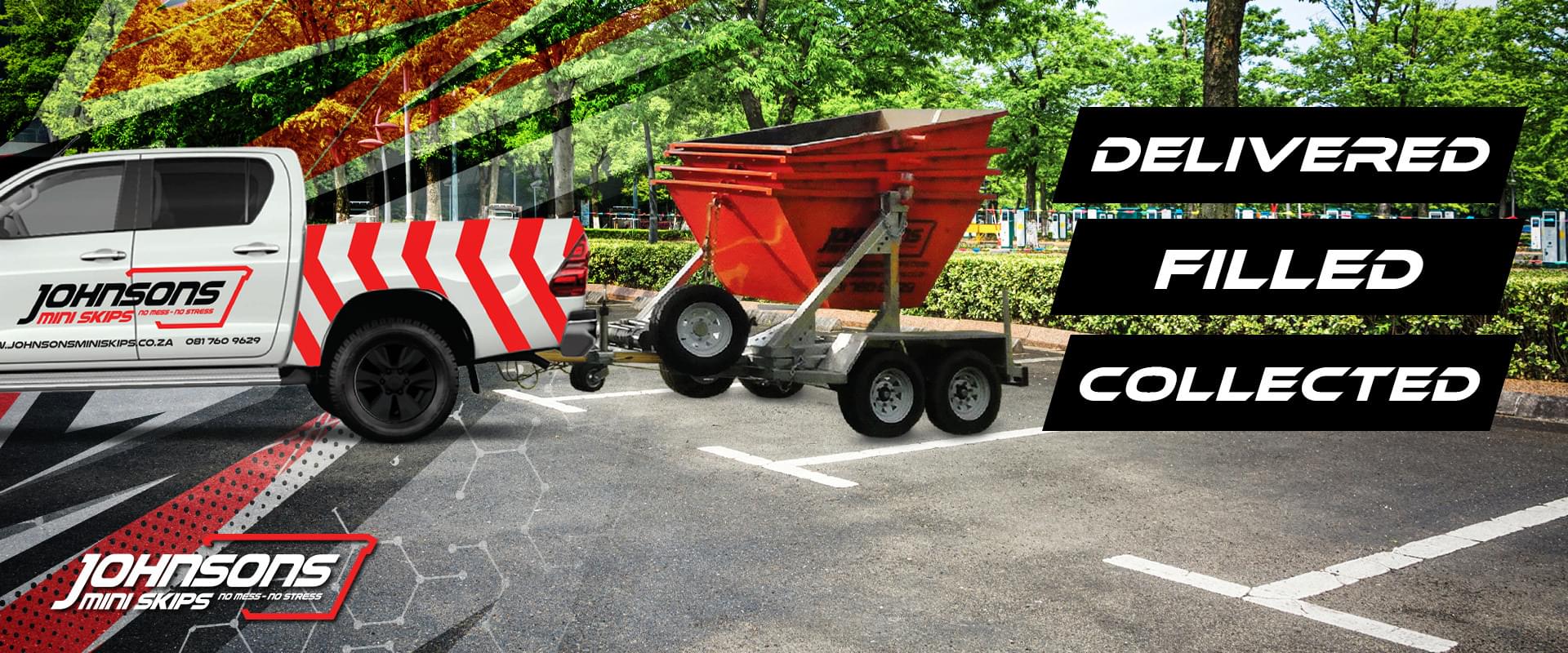 Johnsons mini skips Durban commercial industrial residential waste removal - JMS website Banner Delivered filled collected