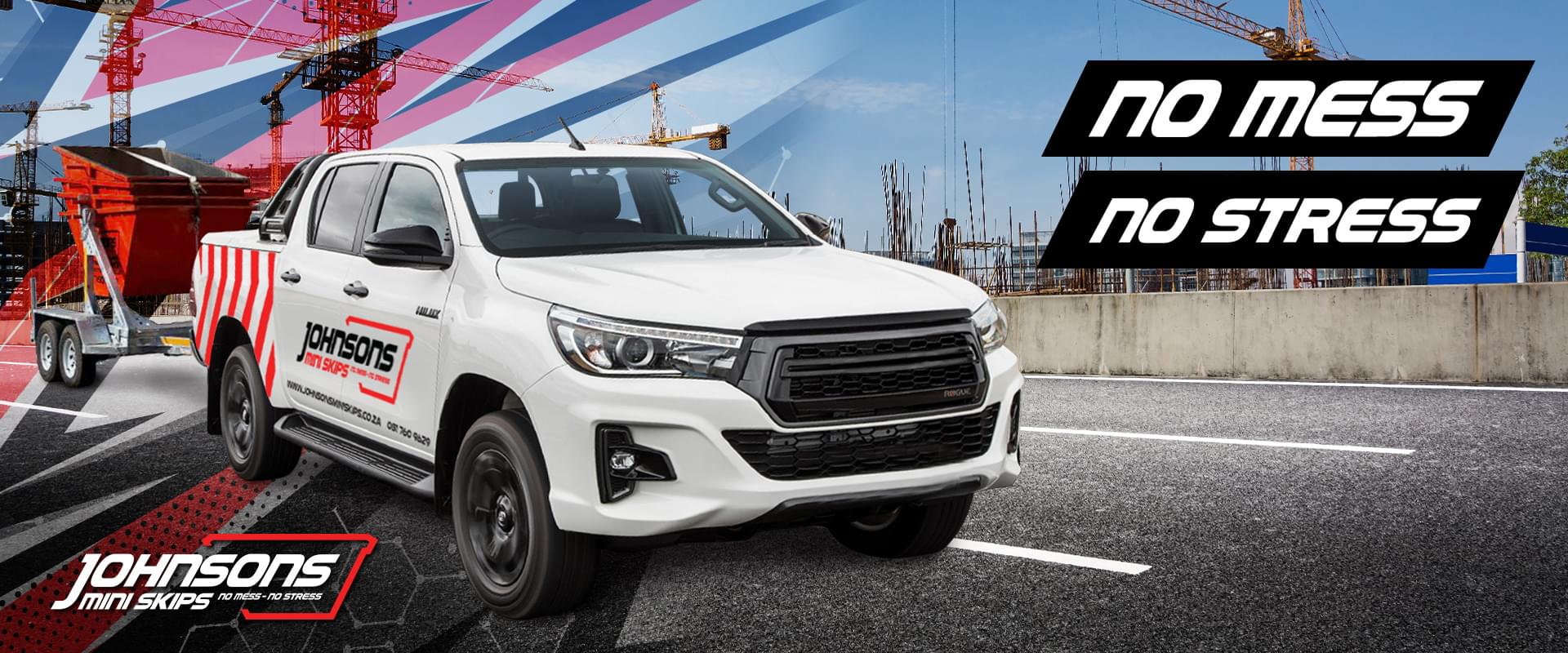 Johnsons mini skips Durban commercial industrial residential waste removal - JMS website Banner no mess no stress